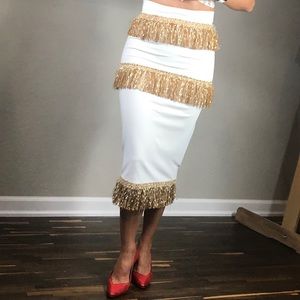 Athyntiq Gold Fringe skirt with back zipper size M